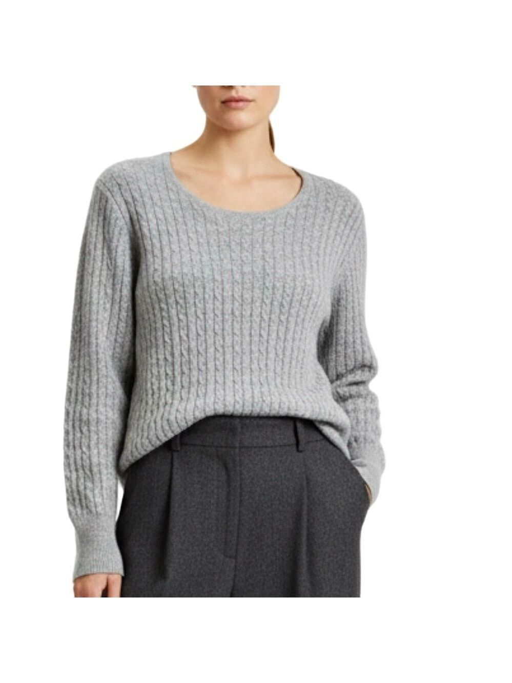 Kasper Angora blend grey cable knit pullover preppy old money classic sweater M